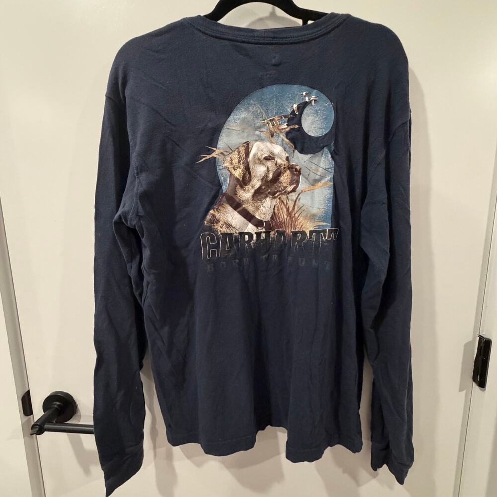 Carhartt Long Sleeve Graphic Navy T-Shirt Born To Hunt Relaxed Fit Labrador - Picture 4 of 10